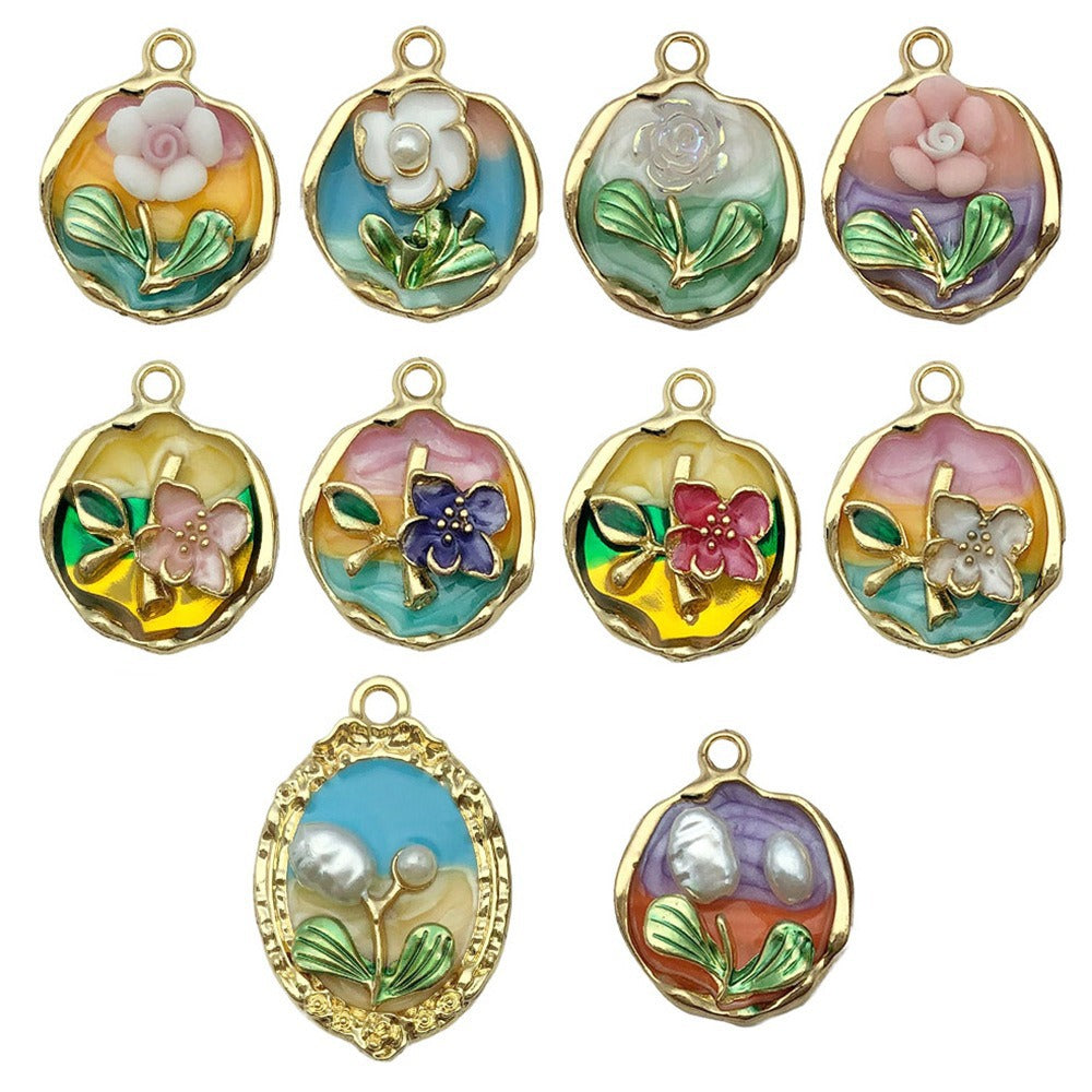 Wholesale Oil Painting Ocean Series DIY Alloy Oil Drop Pendant Necklace Earrings